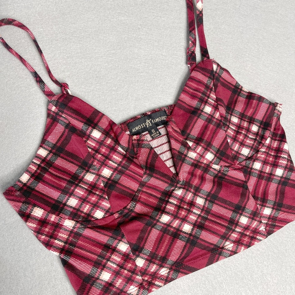 Almost Famous Plaid Crop Cami Red Black Y2K‎ 90s